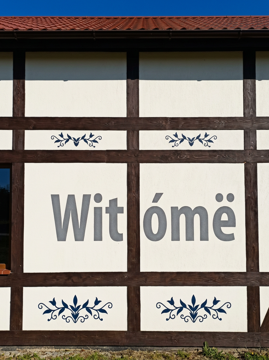 Mur pruski siedliska z kaszubskim powitaniem „Witómë” i malowanymi ornamentami
